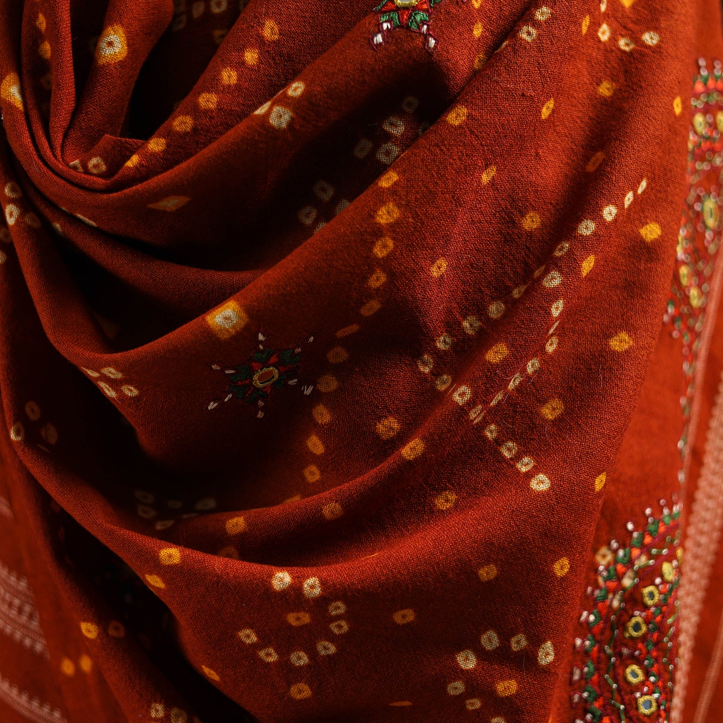 Kutch Bandhani Handwoven Neran Hand Embroidery Merino Wool Shawl 61