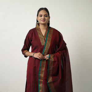 Maroon - Cotton Dharwad Kurta Set with Palazzo & Dupatta 08