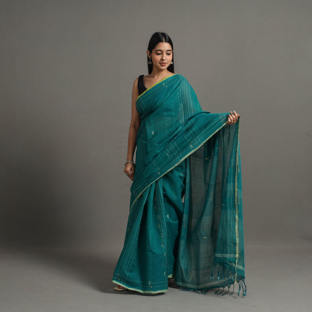 Green - Zari Tripatra Jamdani Cotton Handloom Saree 58