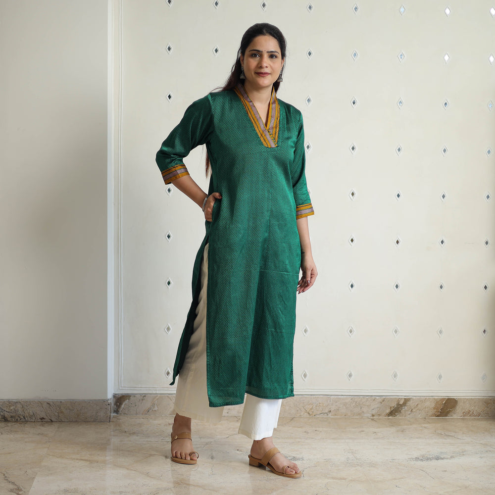 Green - Traditional Cotton Khun Straight Kurta for Women 09