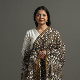 Buy Brown Block Printed Chanderi Silk Bagru Dupatta 