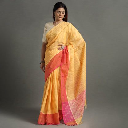 Yellow - Traditional Venkatagiri Handloom Cotton Checks Saree 09