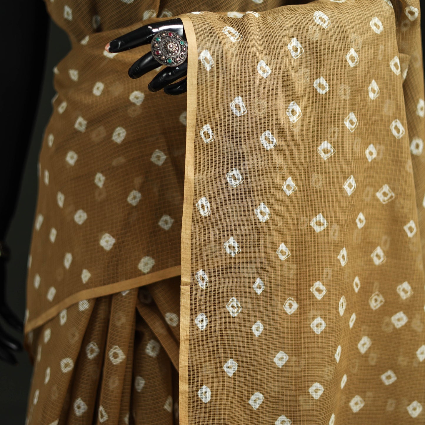 Brown - Bandhani Tie-Dye Kota Doria Cotton Saree 26