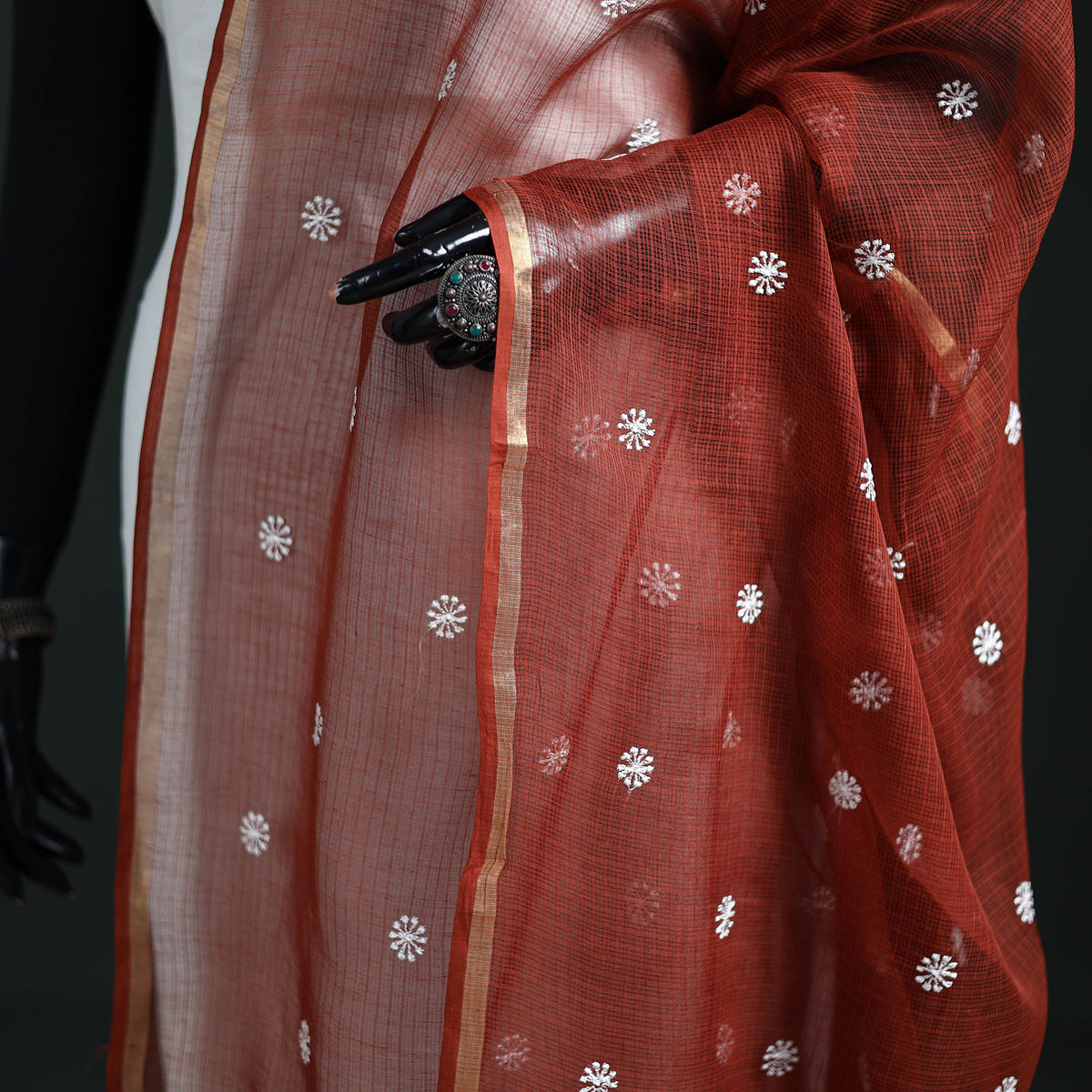 Kota Doria Cotton Embroidered Plain Dupatta 04