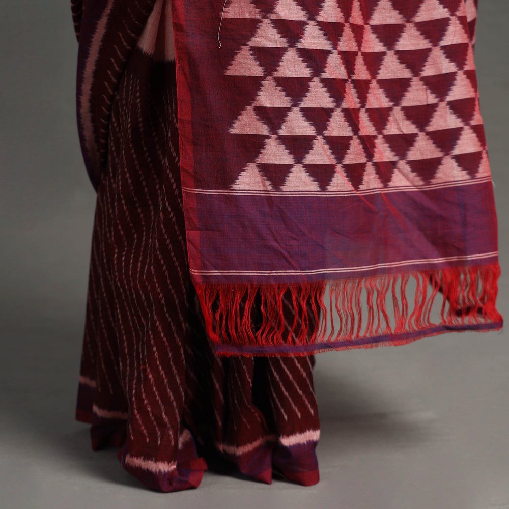 Maroon - Pochampally Ikat Weave Handloom Cotton Saree