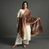 Black - Pedana Kalamkari Block Printed Handloom Chanderi Silk Dupatta with Zari Border 65