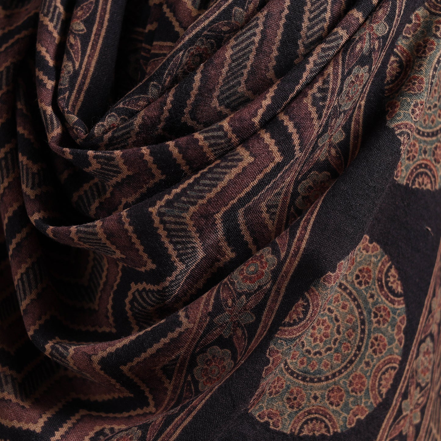 Ajrakh Hand Block Print Natural Dyed Handwoven Acrylic Wool Shawl 06