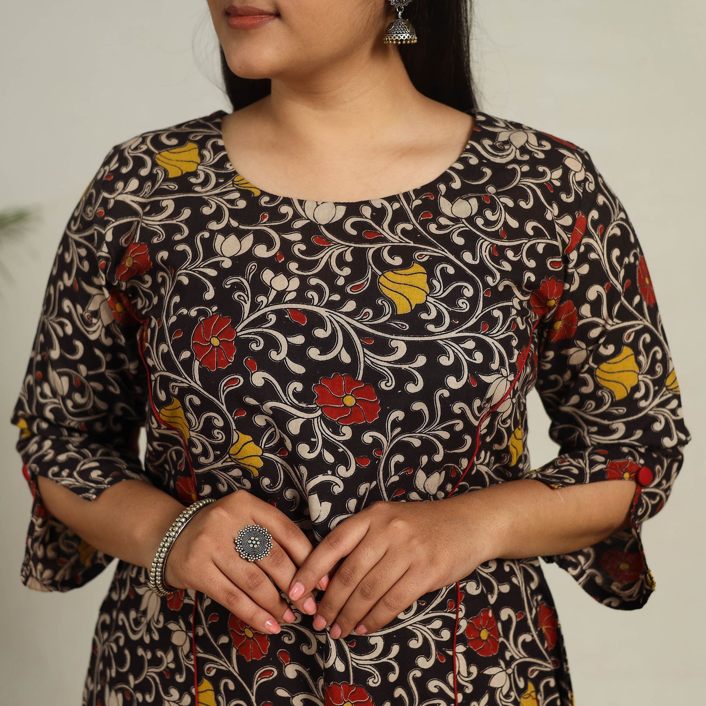 Buy Black Printed Cotton A-Line Kalamkari Kurta For Women