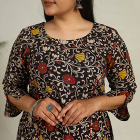 Buy Black Printed Cotton A-Line Kalamkari Kurta For Women