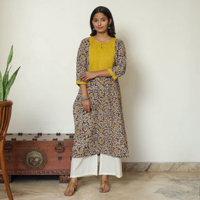 Kalamkari Print Cotton Pintuck Long Straight Kurta For Women