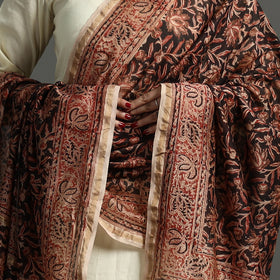 Black Pedana Kalamkari Block Printed Handloom Chanderi Silk Dupatta