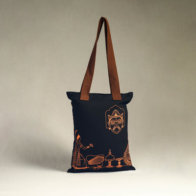 Black - Assam's Popular Symbols Cotton Canvas Tote Bag