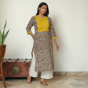 Kalamkari Print Cotton Pintuck Long Straight Kurta For Women