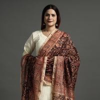 Black - Pedana Kalamkari Block Printed Handloom Chanderi Silk Dupatta with Zari Border 65