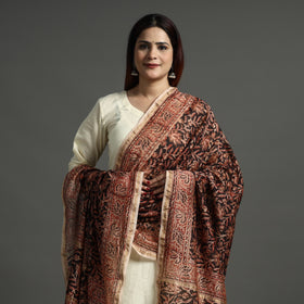 Black Pedana Kalamkari Block Printed Handloom Chanderi Silk Dupatta