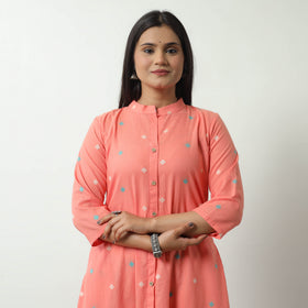 Peach - Jacquard Cotton A-Line Kurta 15