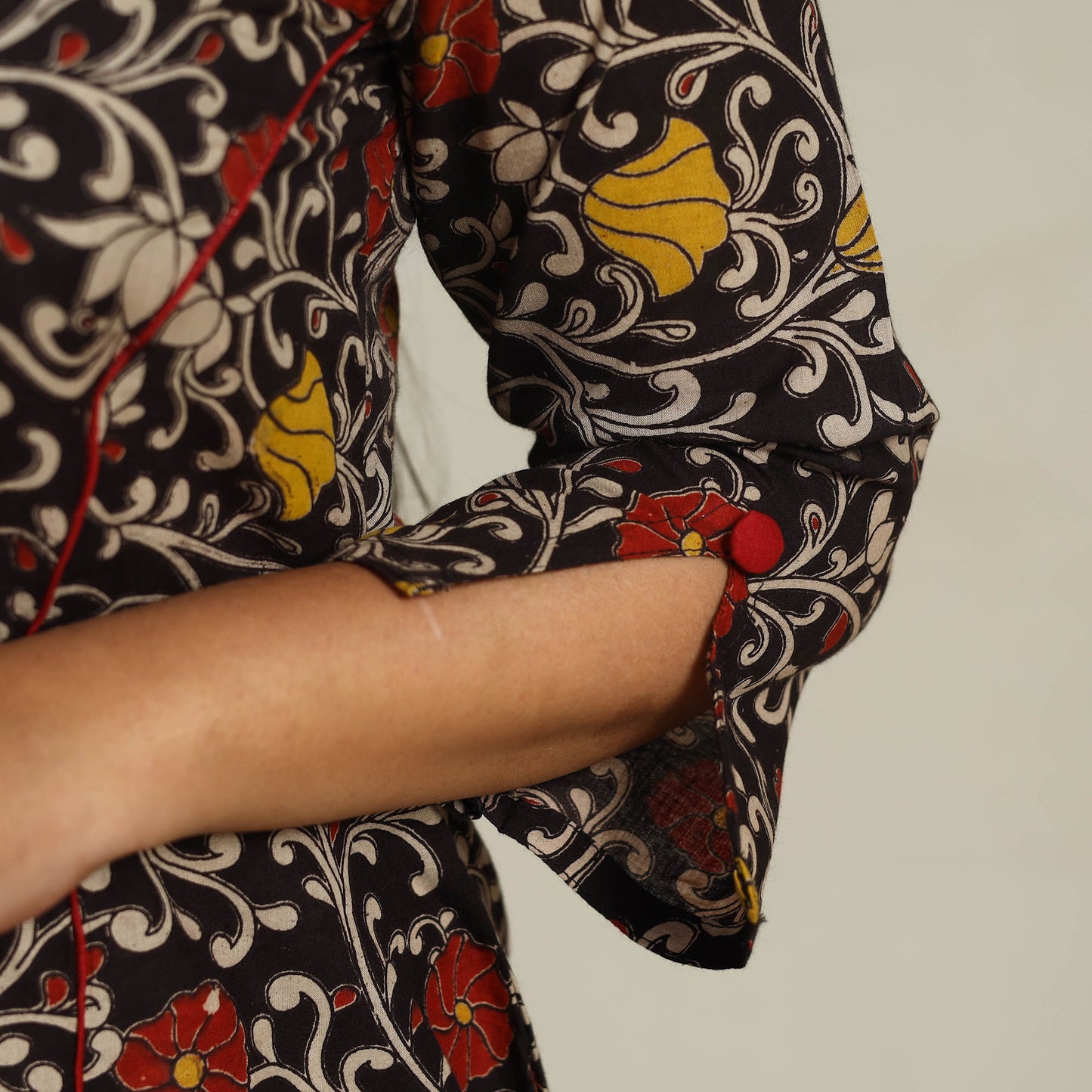 Buy Black Printed Cotton A-Line Kalamkari Kurta For Women