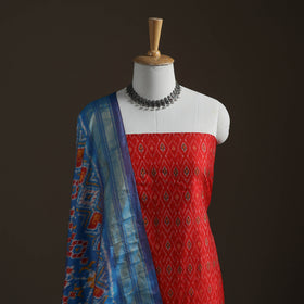 Pochampally Ikat Handloom Sico Unstitched Dress Material: Kurta with Mulberry Silk Dupatta 33