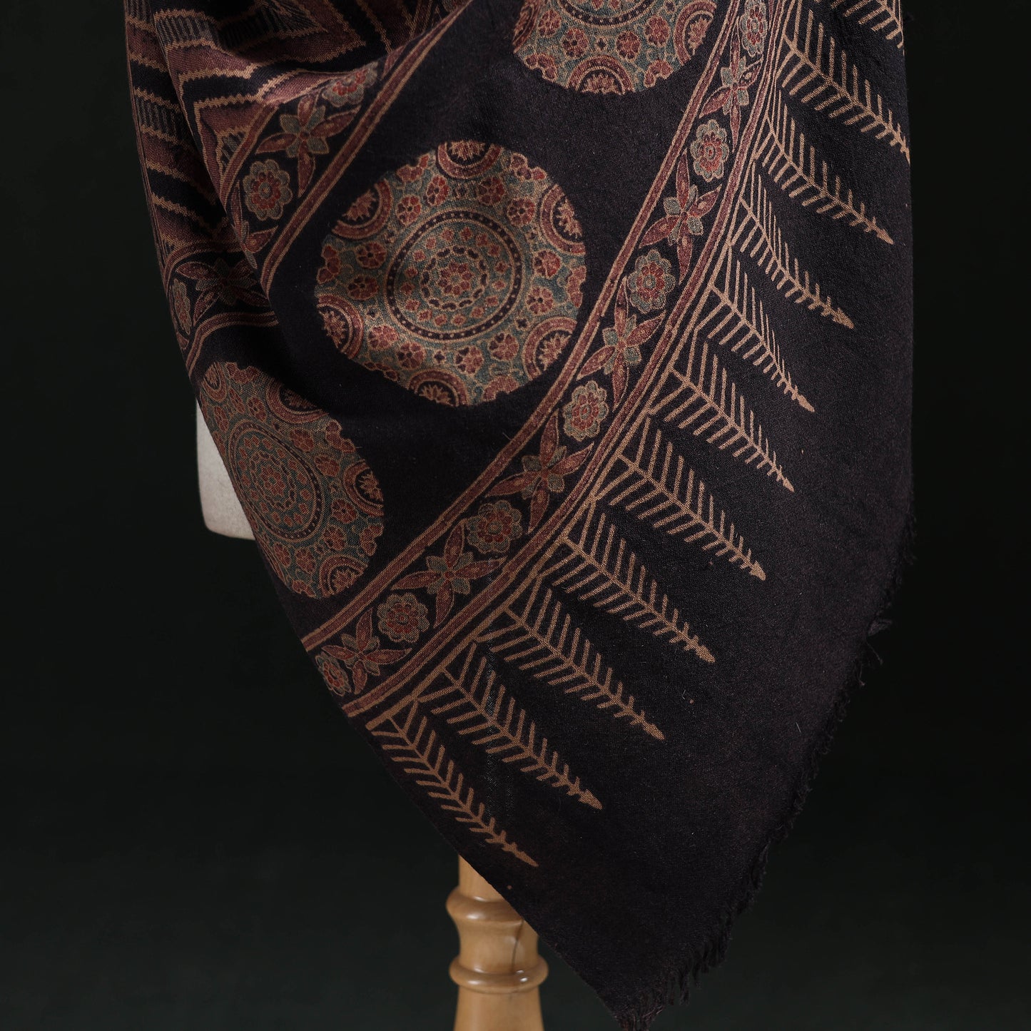 Ajrakh Hand Block Print Natural Dyed Handwoven Acrylic Wool Shawl 06