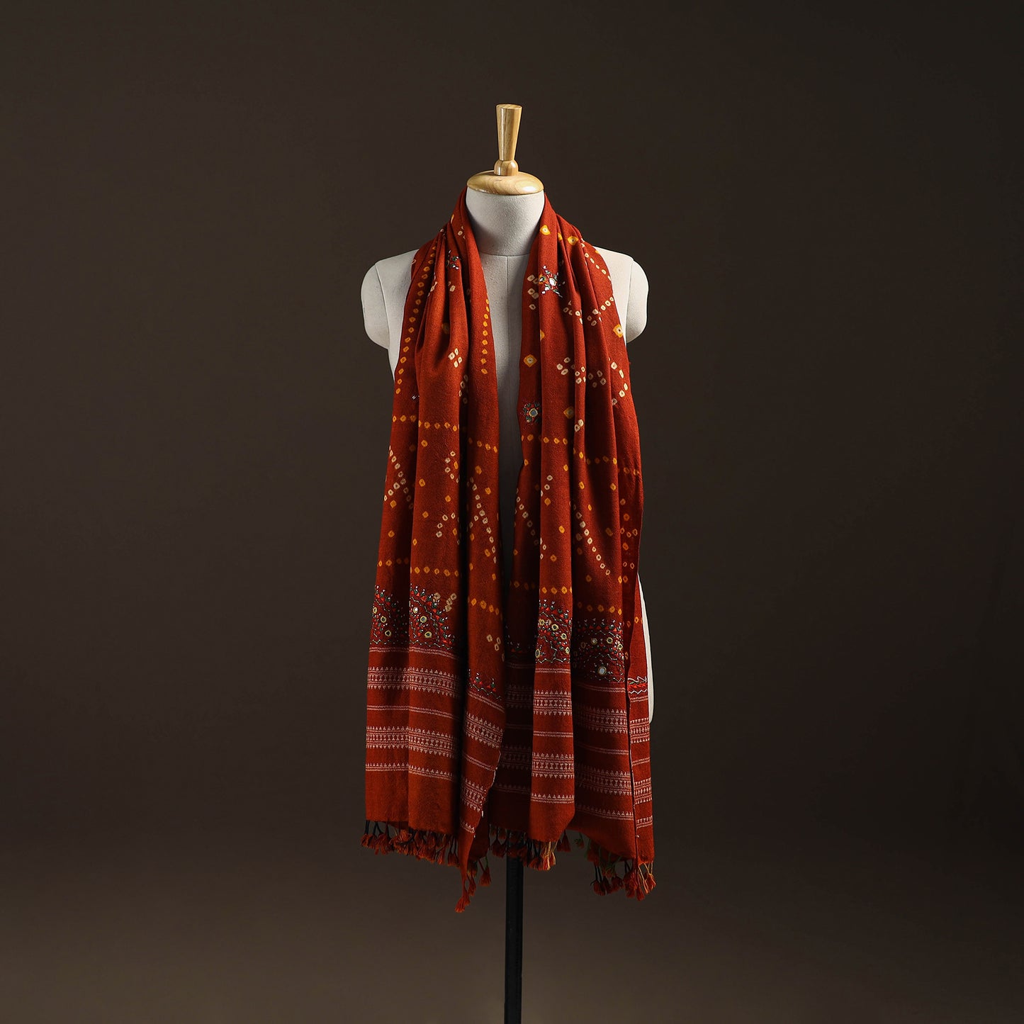 Kutch Bandhani Handwoven Neran Hand Embroidery Merino Wool Shawl 61