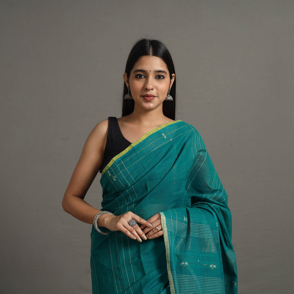 Green - Zari Tripatra Jamdani Cotton Handloom Saree 58