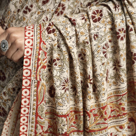 Beige Pedana Block Print Cotton Kalamkari Saree