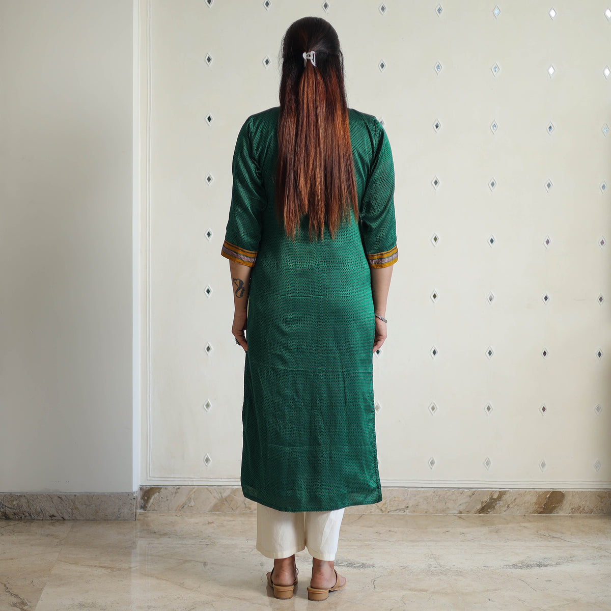 Green - Traditional Cotton Khun Straight Kurta for Women 09