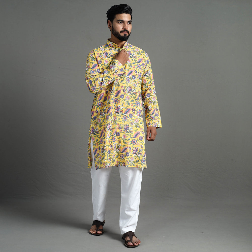 Sanganeri Block Printed Cotton Men Long Kurta 09