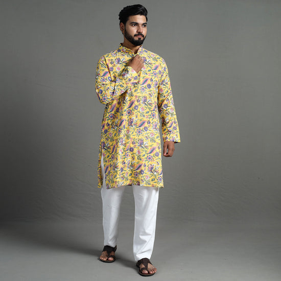 Sanganeri Block Printed Cotton Men Long Kurta 09