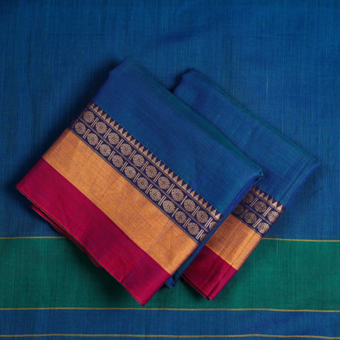 Blue - 3pc Mercerized Cotton Dharwad Dress Material 09