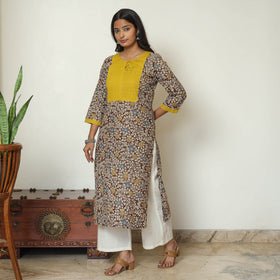 Kalamkari Print Cotton Pintuck Long Straight Kurta For Women