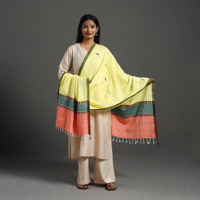 Yellow - Assam Weave Thread Buti Cotton Handloom Dupatta 22