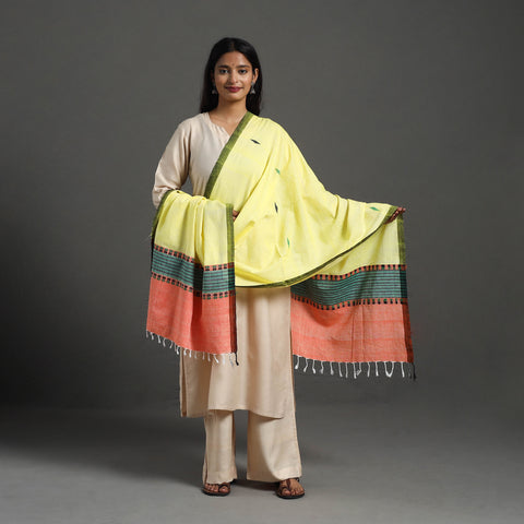 Yellow - Assam Weave Thread Buti Cotton Handloom Dupatta 22