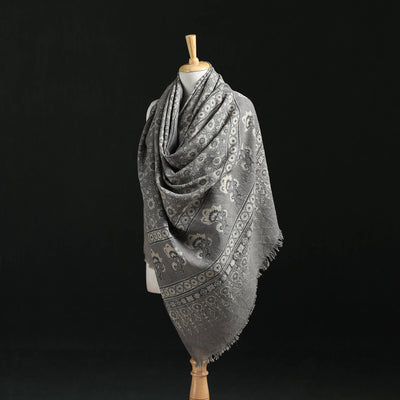 Ajrakh Hand Block Print Natural Dyed Handwoven Acrylic Wool Shawl 07