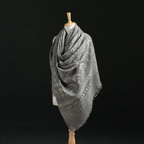 Ajrakh Hand Block Print Natural Dyed Handwoven Acrylic Wool Shawl 07