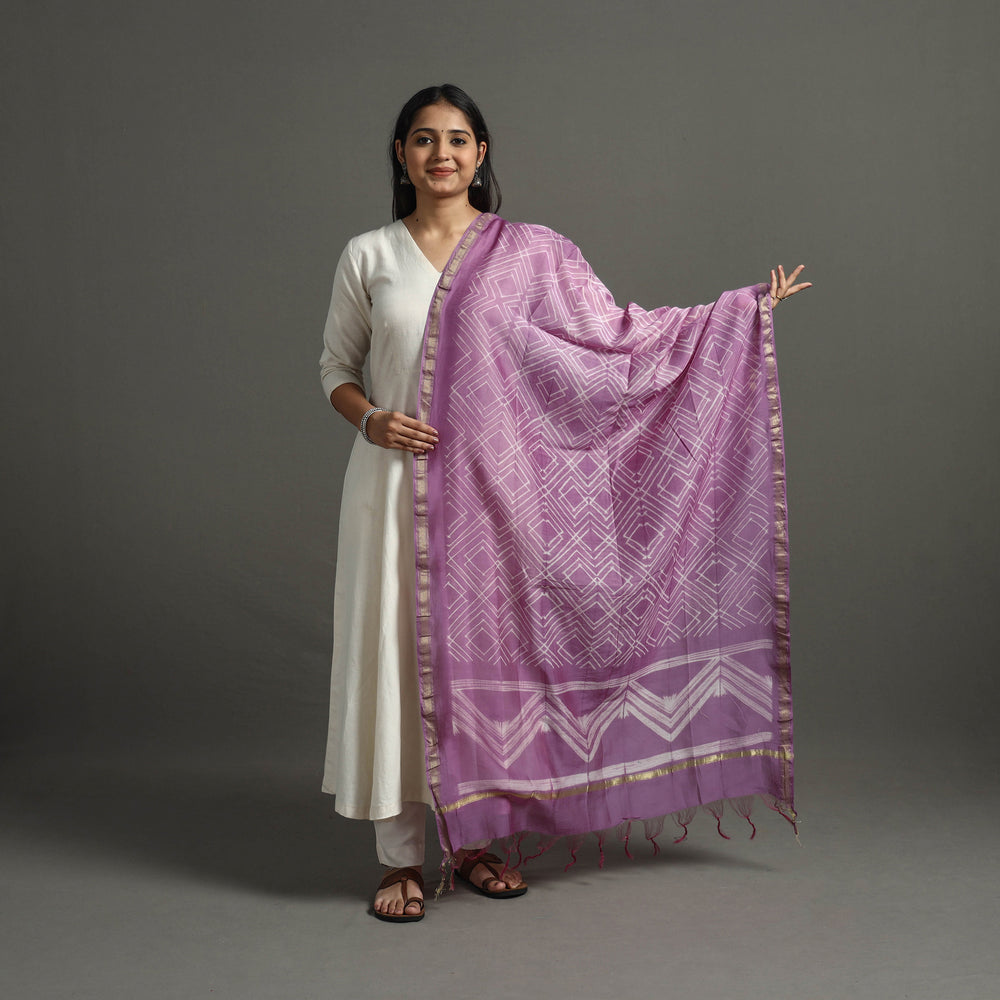 Purple - Tie & Dye Chanderi Silk Shibori Dupatta 70