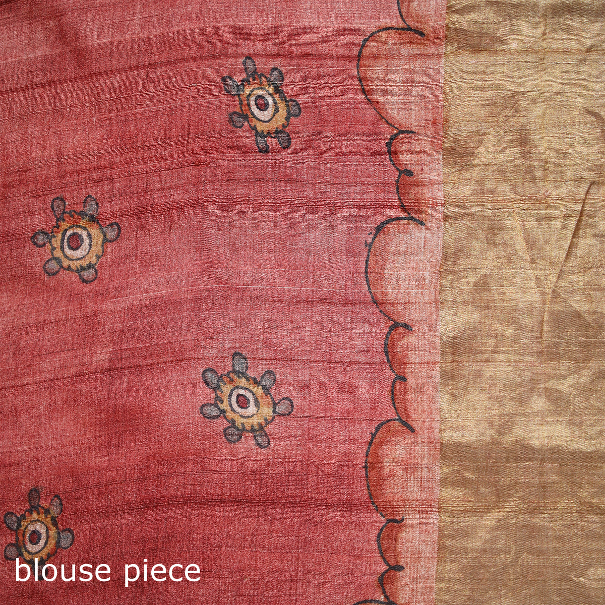 Pure Handloom Desi Tussar Silk Handpainted Srikalahasti Pen Kalamkari Saree with Zari Border 08