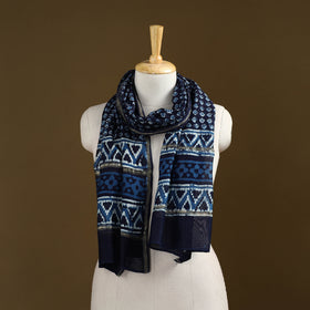 Blue - Pipad Hand Block Print Natural Dyed Chanderi Silk Handloom Stole 26