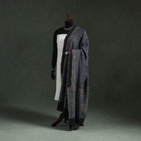 Chanderi Silk Kutch Hand Block Print Natural Dyed Handloom Ajrakh Dupatta 08