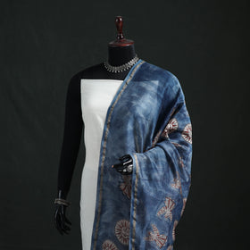Blue - Mata Ni Pachedi Handpainted Natural Dyed Chanderi Silk Handloom Dupatta 02