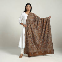 Brown - Pure Silk Bengal Kantha Embroidery Dupatta 22