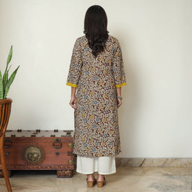 Kalamkari Print Cotton Pintuck Long Straight Kurta For Women