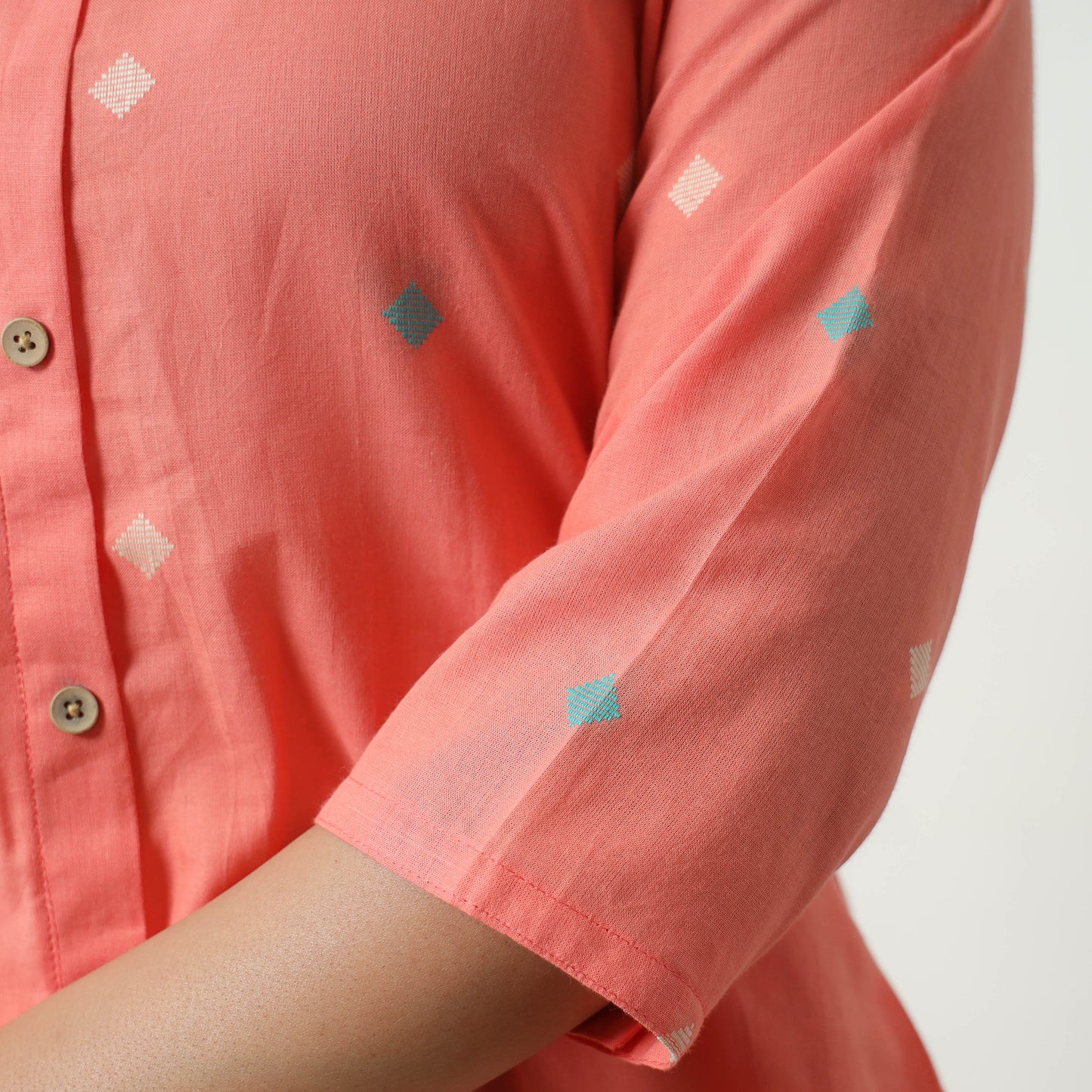 Peach - Jacquard Cotton A-Line Kurta 15
