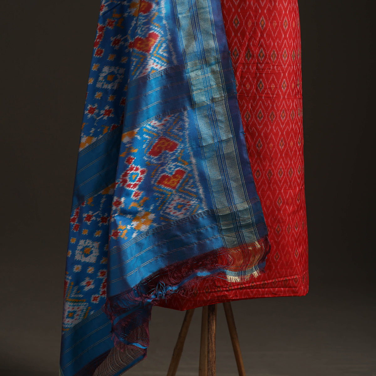 Pochampally Ikat Handloom Sico Unstitched Dress Material: Kurta with Mulberry Silk Dupatta 33