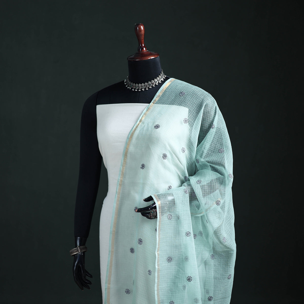 Kota Doria Cotton Embroidered Plain Dupatta 05