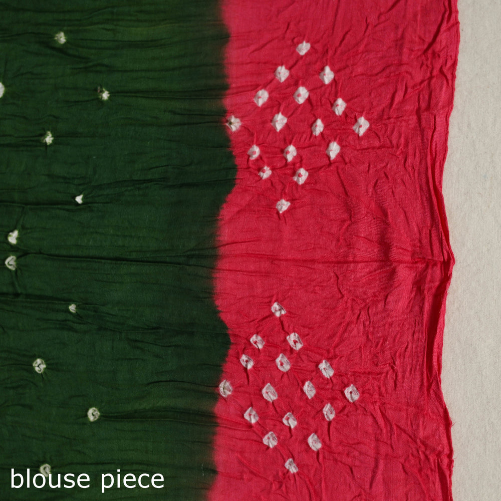 Green - Kutch Tie-Dye Cotton Bandhani Saree with Blouse Piece 23