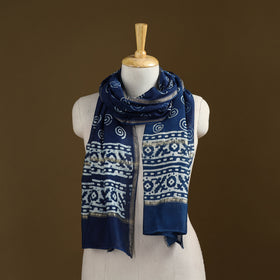 Blue - Pipad Hand Block Print Natural Dyed Chanderi Silk Handloom Stole 27