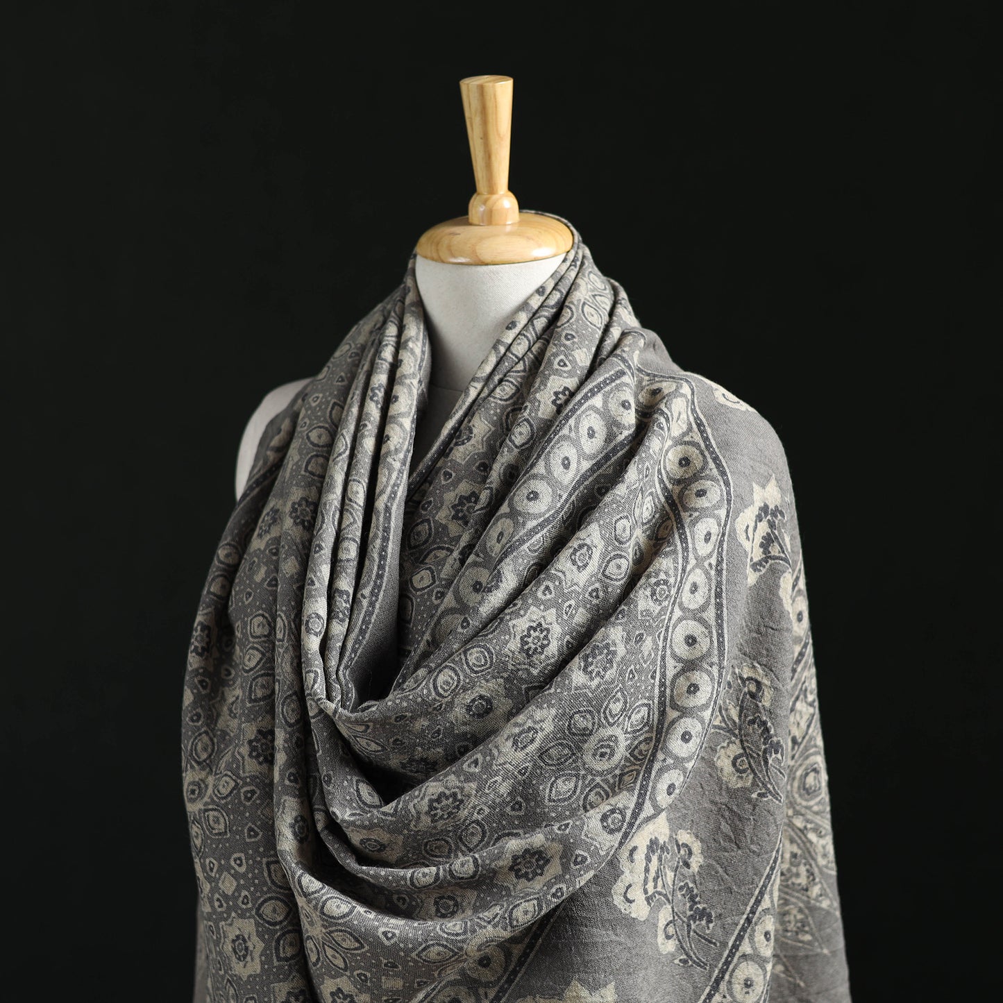 Ajrakh Hand Block Print Natural Dyed Handwoven Acrylic Wool Shawl 07