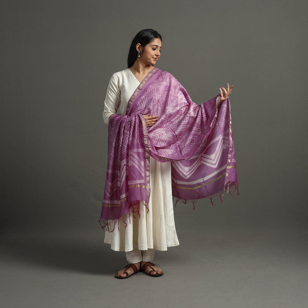 Purple - Tie & Dye Chanderi Silk Shibori Dupatta 70