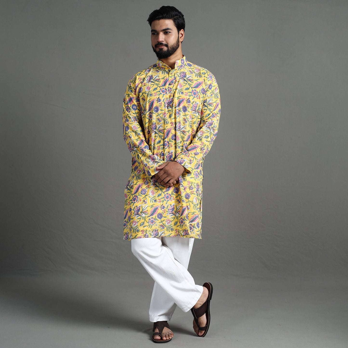 Sanganeri Block Printed Cotton Men Long Kurta 09